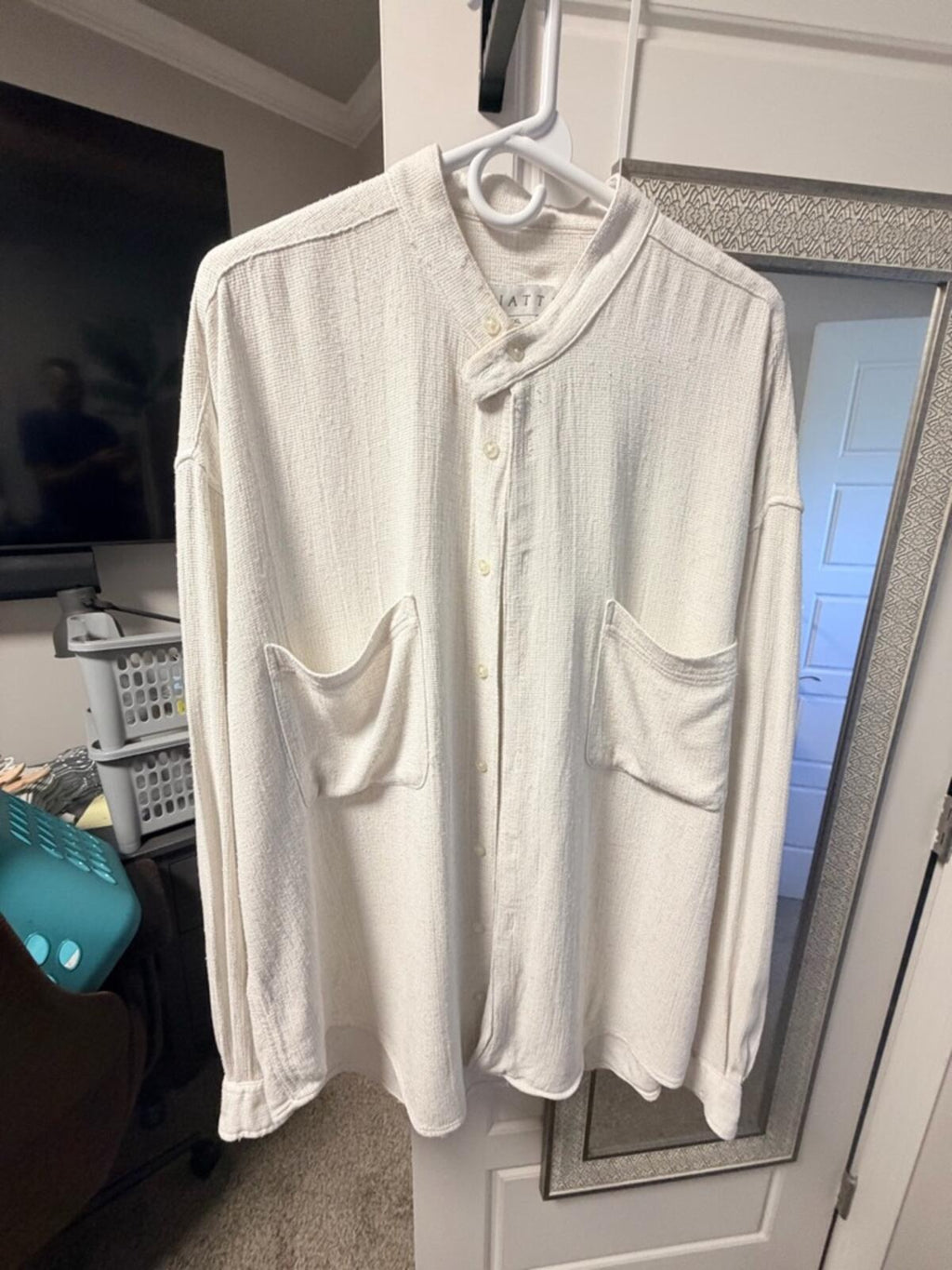 Men's Lightweight Cream Button-Up Shirt Jacket