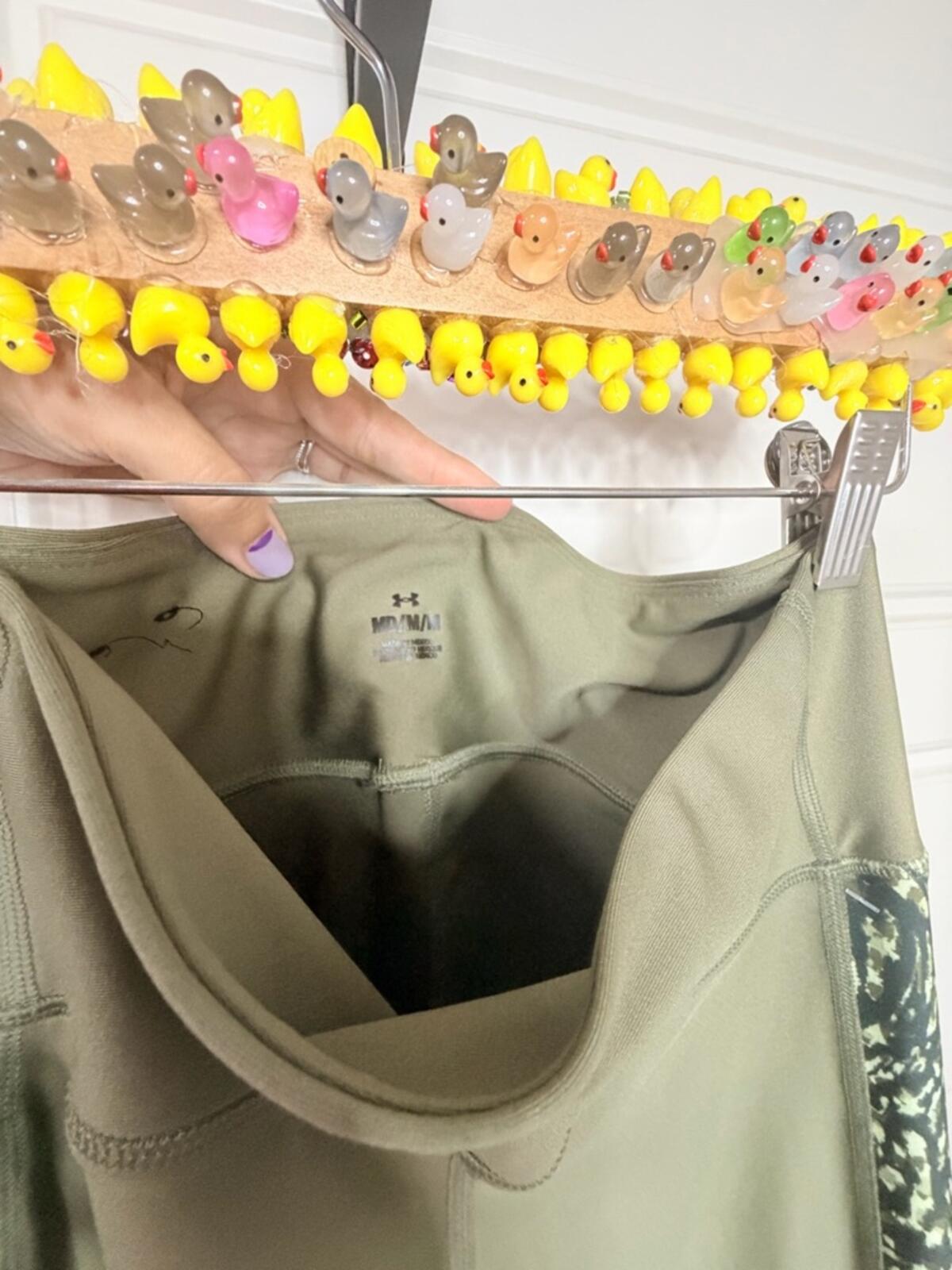 Under Armour Olive Green Leggings with Black & Cream Side Panels