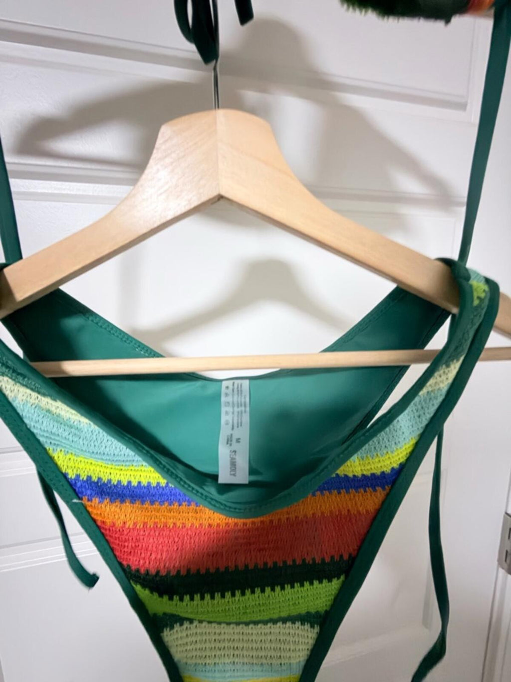 Striped Green Crochet Triangle Bikini Top and Bottom Set