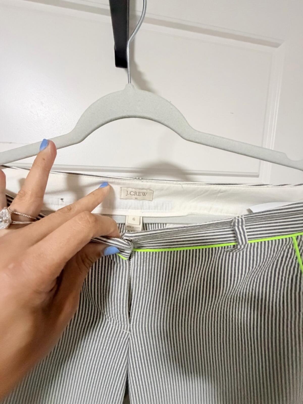 J. Crew Blue and White Pinstripe Pants with Neon Trim