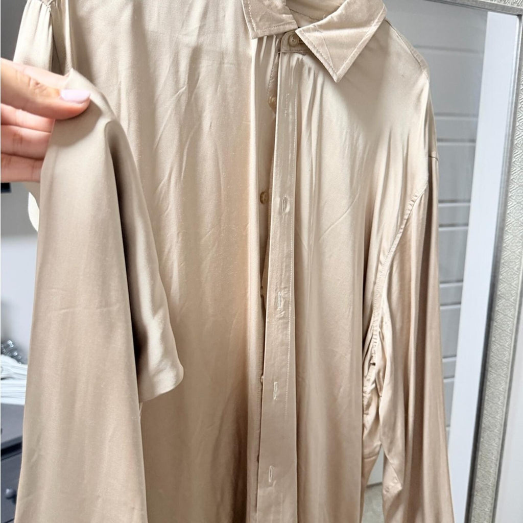 Forever 21 Cream Satin Button Down Shirt
