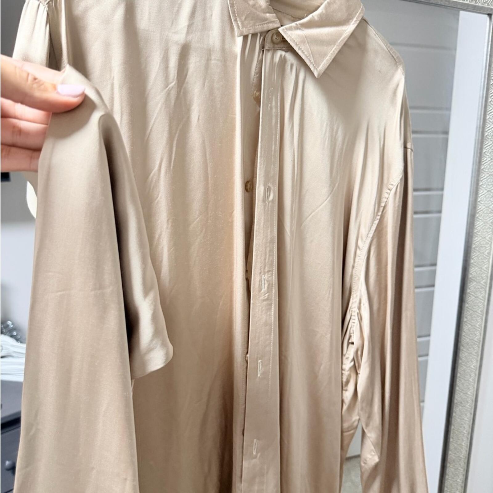 Forever 21 Cream Satin Button Down Shirt
