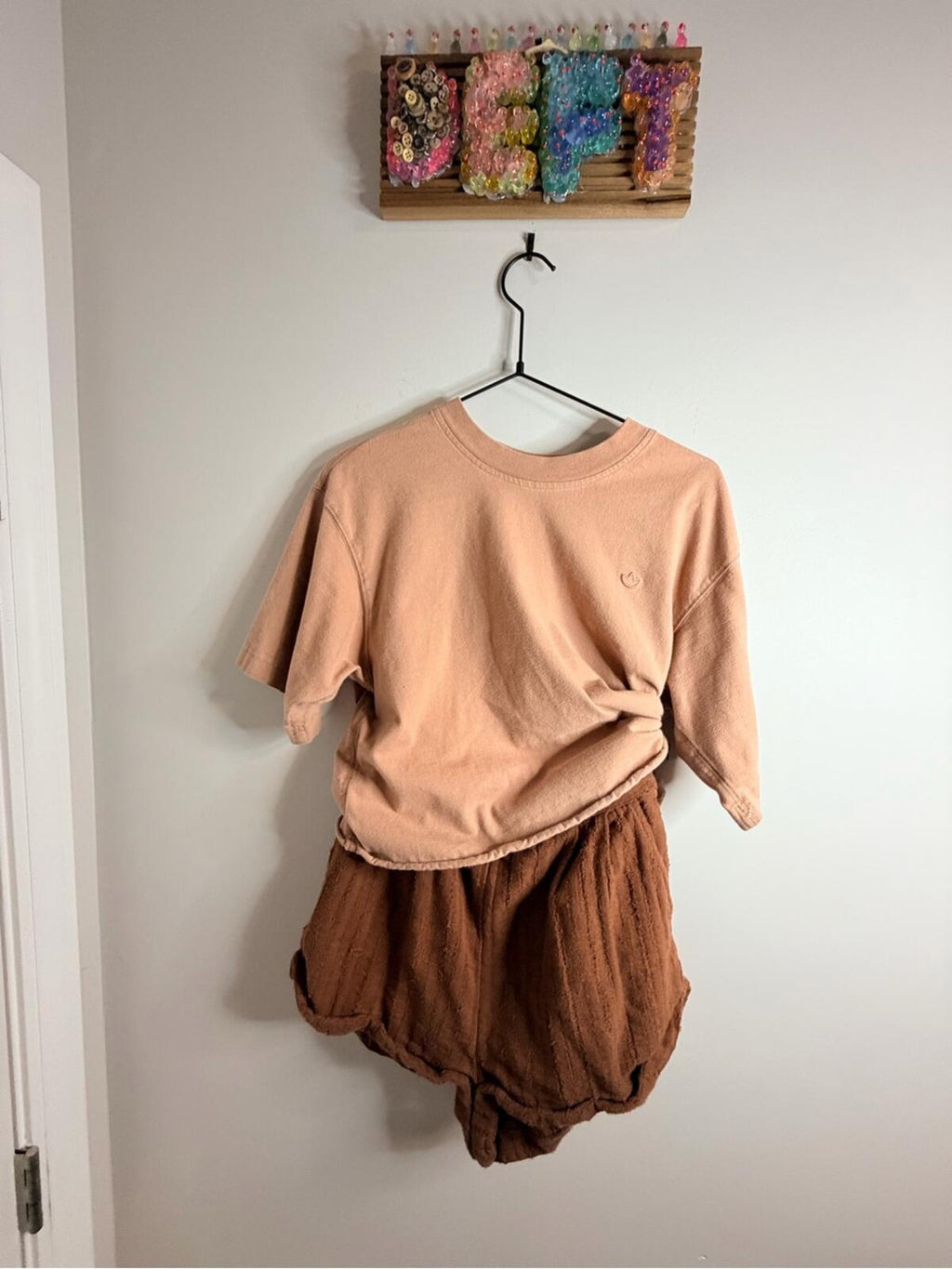 Peach Midi Shirt with Brown Overlay shorts - Unbranded
