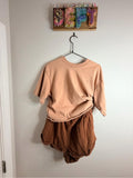 Peach Midi Shirt with Brown Overlay shorts - Unbranded