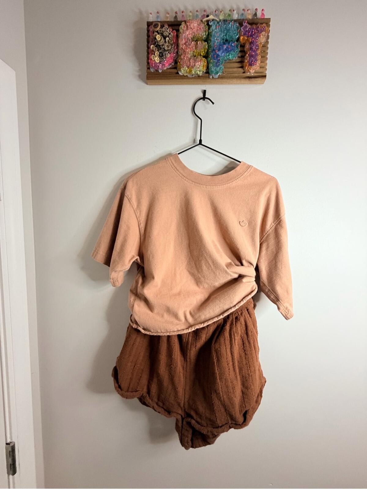 Peach Midi Shirt with Brown Overlay shorts - Unbranded