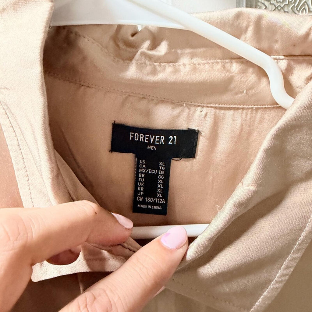 Forever 21 Cream Satin Button Down Shirt