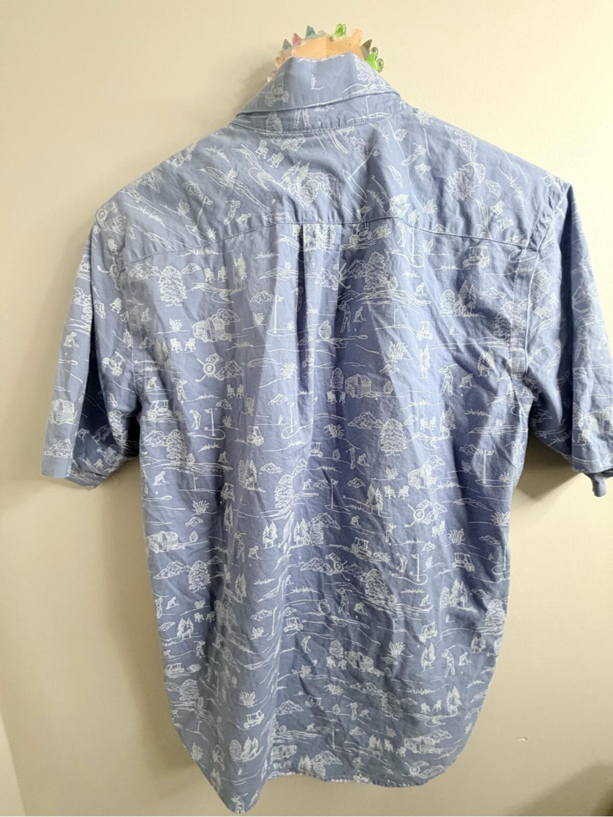 Criquet Light Blue Short-Sleeve Button-Down with White Scenic Print