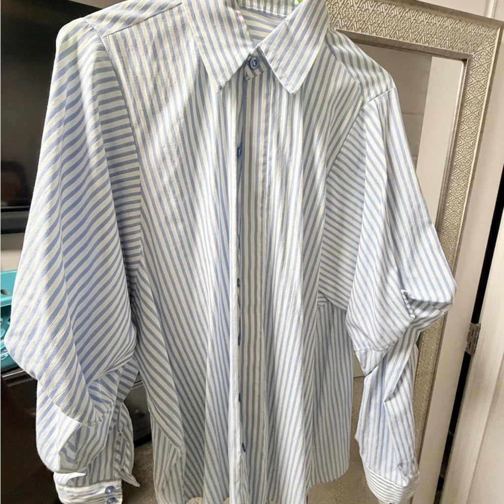 Blue Striped Men's Shirt
Custom made- Measurements below and a cute vid! 📹