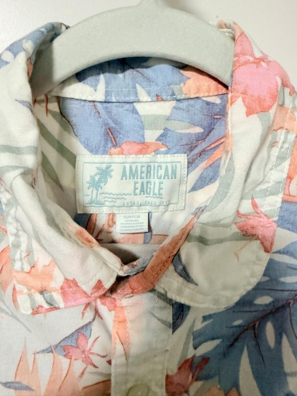 American Eagle Outfitters Floral Button-Up Shirt - Cream, Blue, Coral