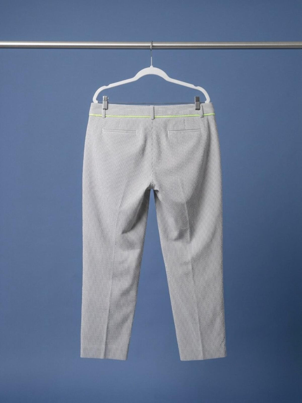 J. Crew Blue and White Pinstripe Pants with Neon Trim