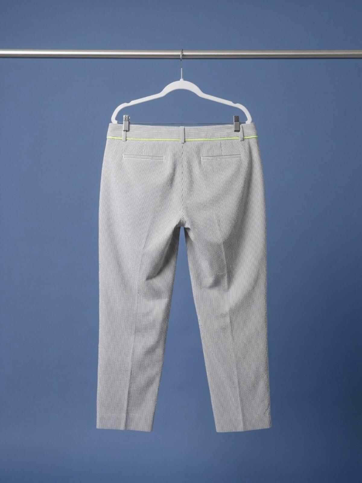 J. Crew Blue and White Pinstripe Pants with Neon Trim