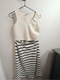 Cream Ribbed Tank with Black & Cream Striped Maxi Skirt