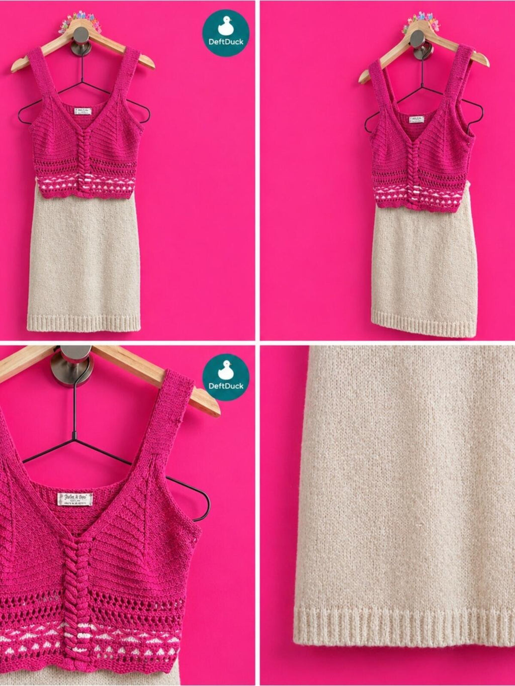 Fuchsia Knit Cropped Tank with Cream Knit Dress