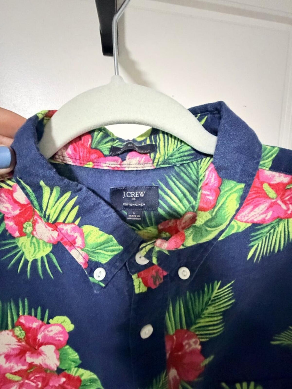 J. Crew Navy Blue Short-Sleeve Floral Button-Down Shirt