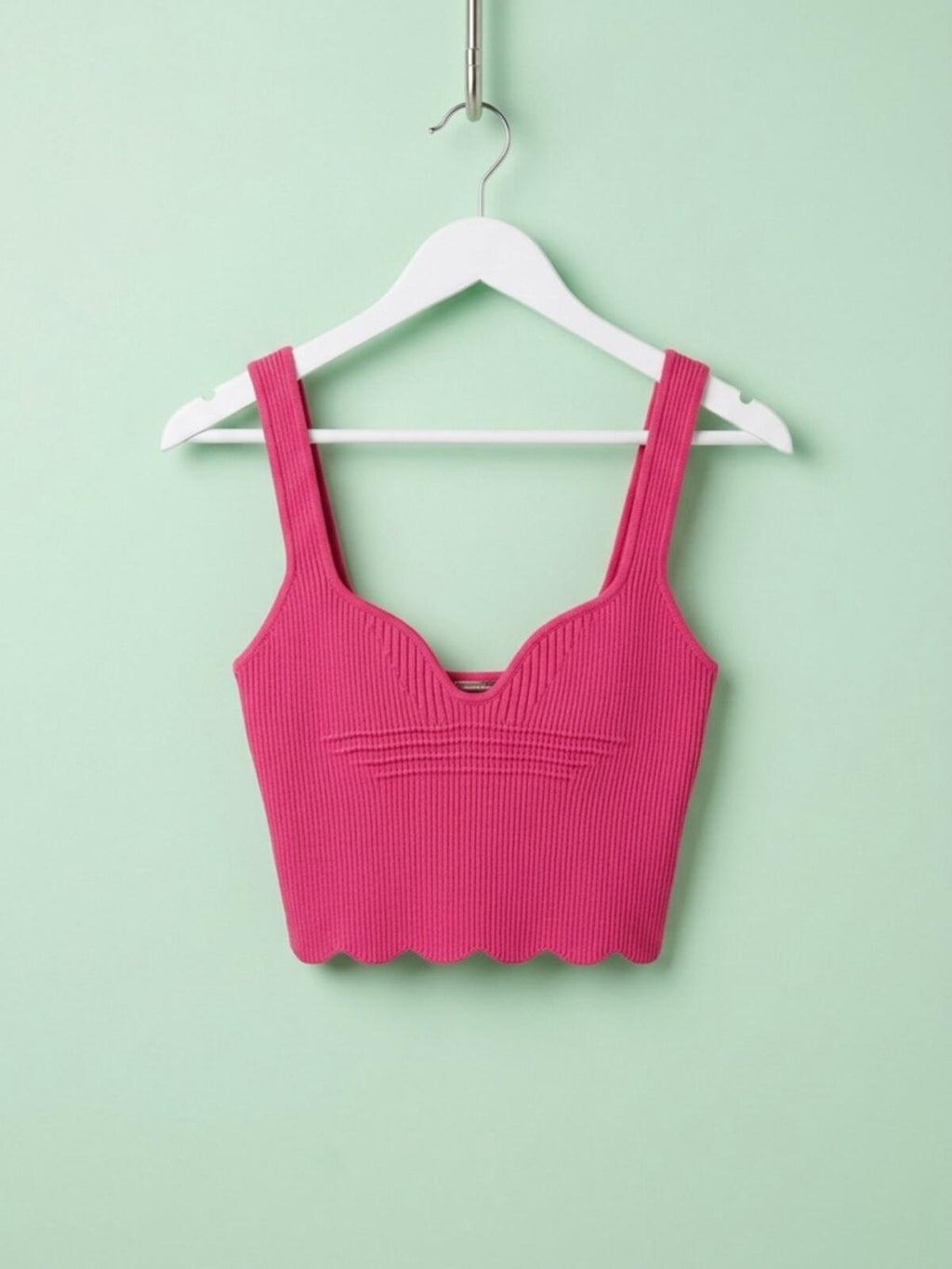 Maniere De Voir Fuchsia Ribbed Sweetheart Crop Top