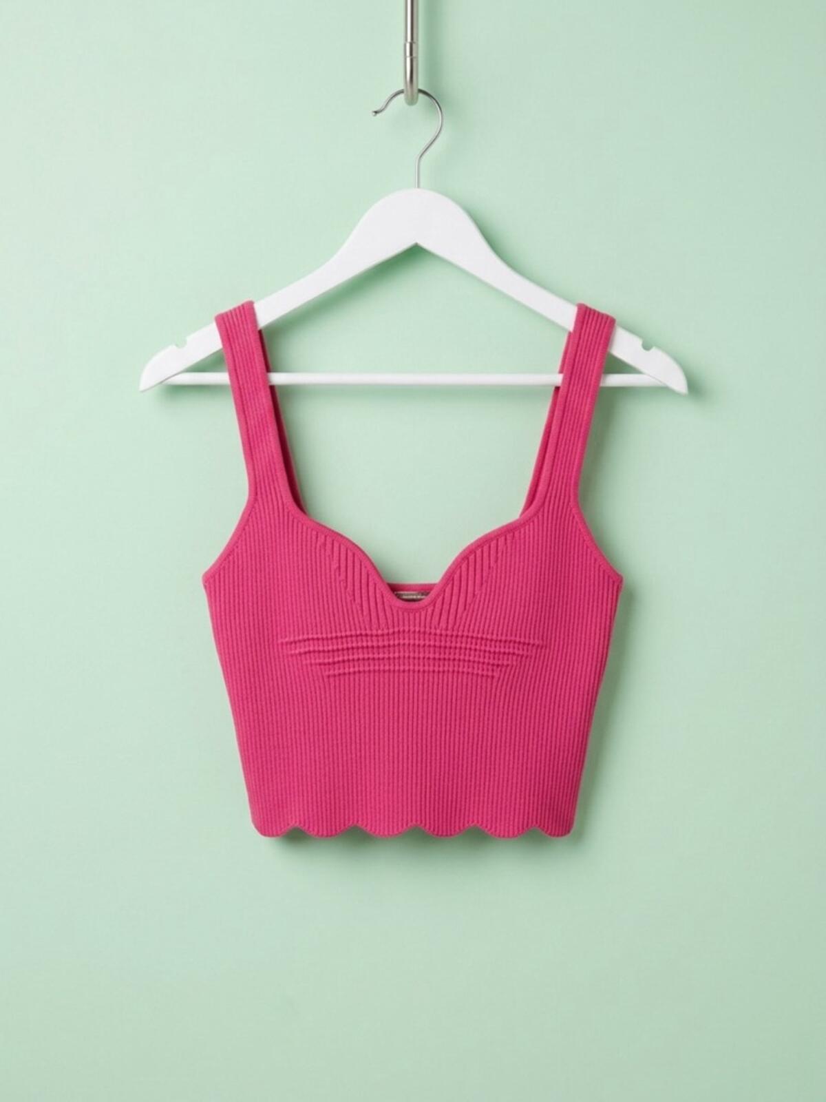 Maniere De Voir Fuchsia Ribbed Sweetheart Crop Top