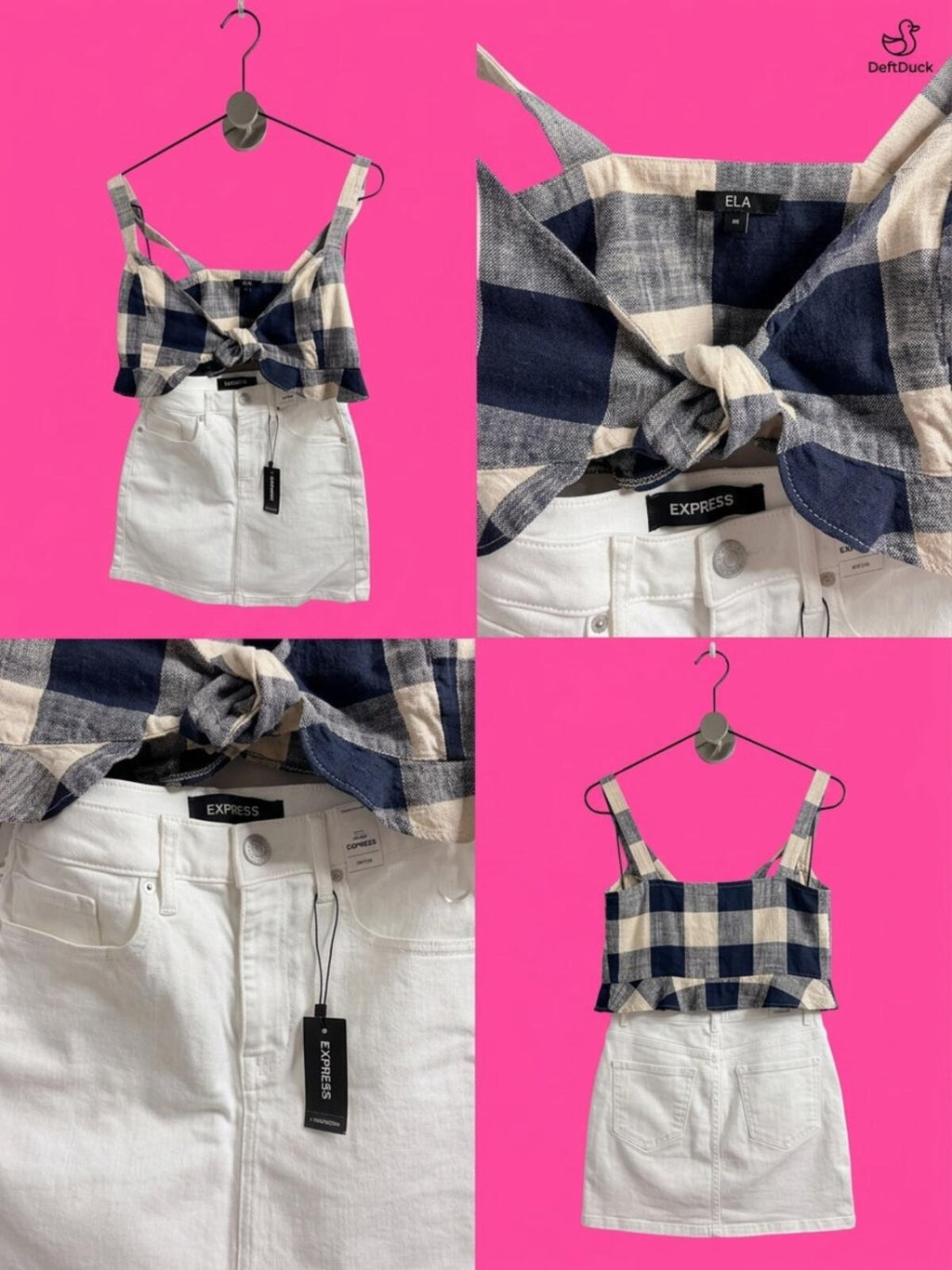 Express Plaid Tie-Front Crop Top - Navy & Cream