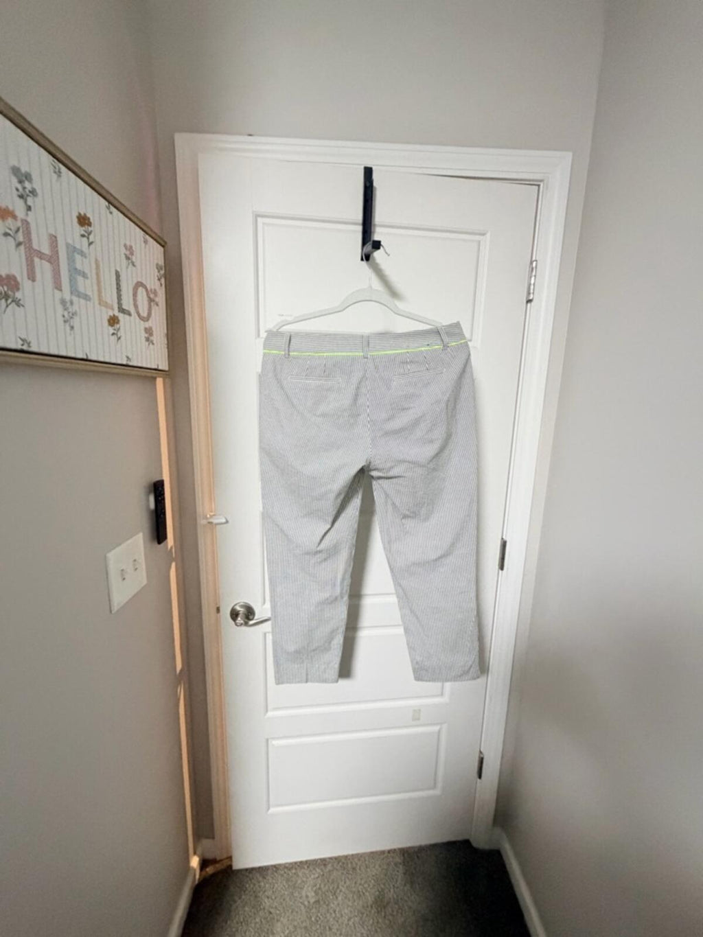 J. Crew Blue and White Pinstripe Pants with Neon Trim
