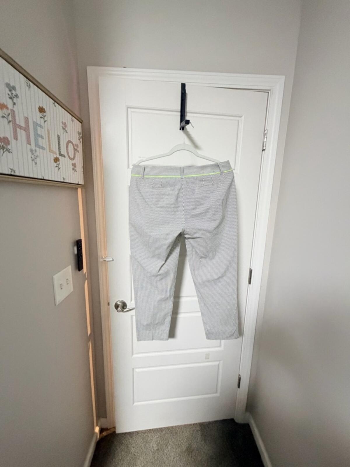 J. Crew Blue and White Pinstripe Pants with Neon Trim