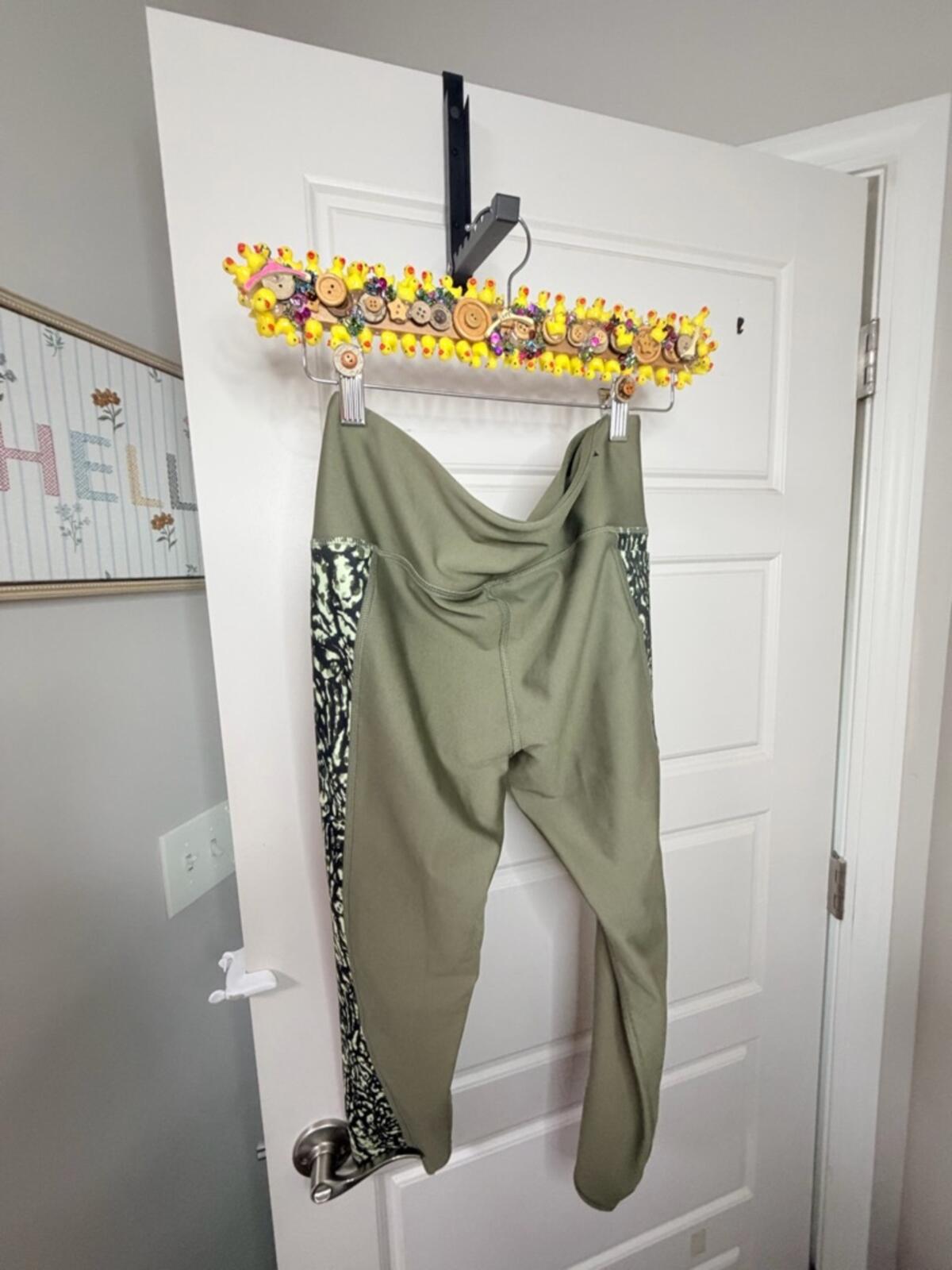 Under Armour Olive Green Leggings with Black & Cream Side Panels