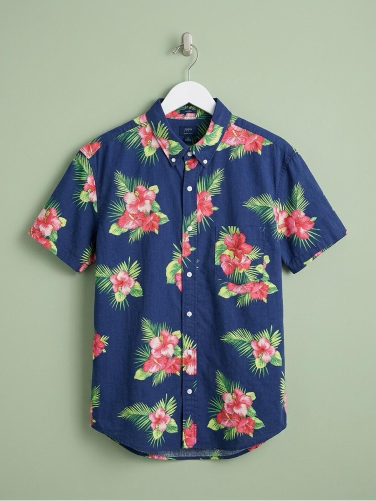 J. Crew Navy Blue Short-Sleeve Floral Button-Down Shirt