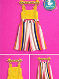 Yellow Crochet-Trim Tank with Multicolor Stripe Pants