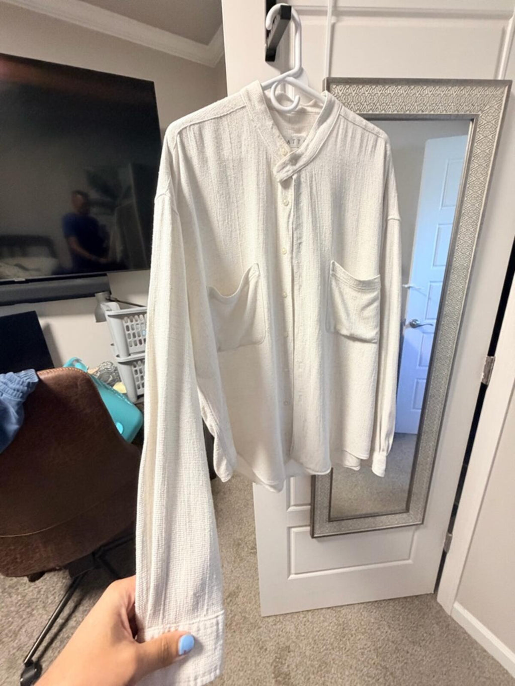 Men's Lightweight Cream Button-Up Shirt Jacket