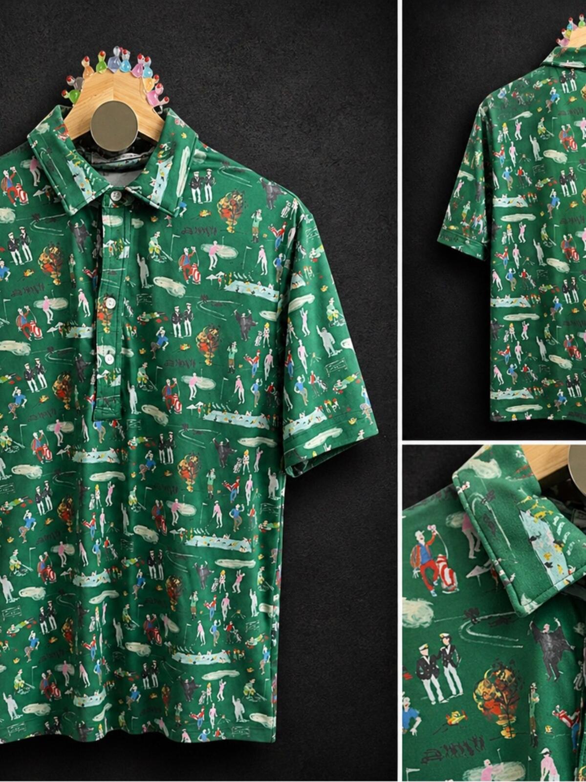Criquet Green Printed Golf Polo Shirt