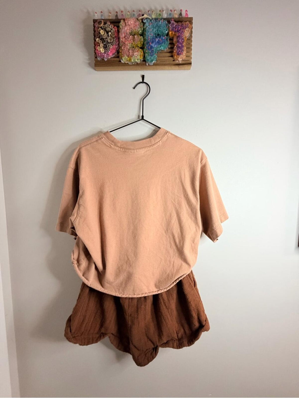 Peach Midi Shirt with Brown Overlay shorts - Unbranded