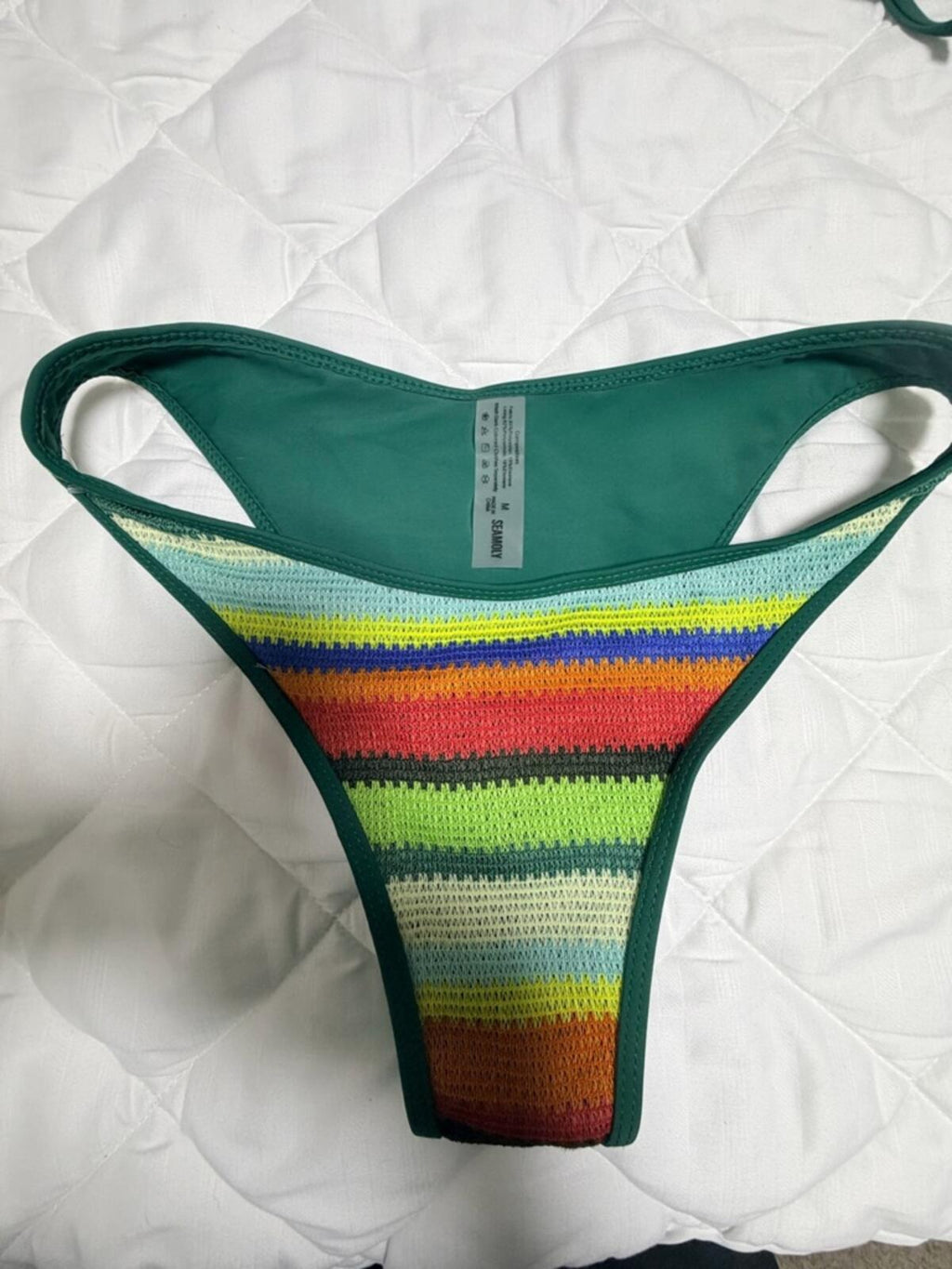 Striped Green Crochet Triangle Bikini Top and Bottom Set