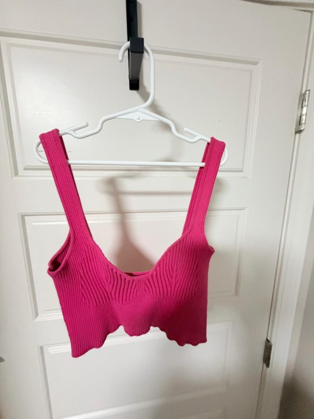 Maniere De Voir Fuchsia Ribbed Sweetheart Crop Top