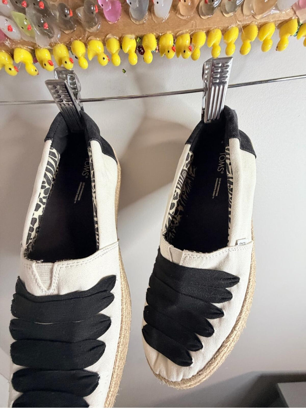 TOMS Cream Espadrille Slip-On with Black Decorative Straps