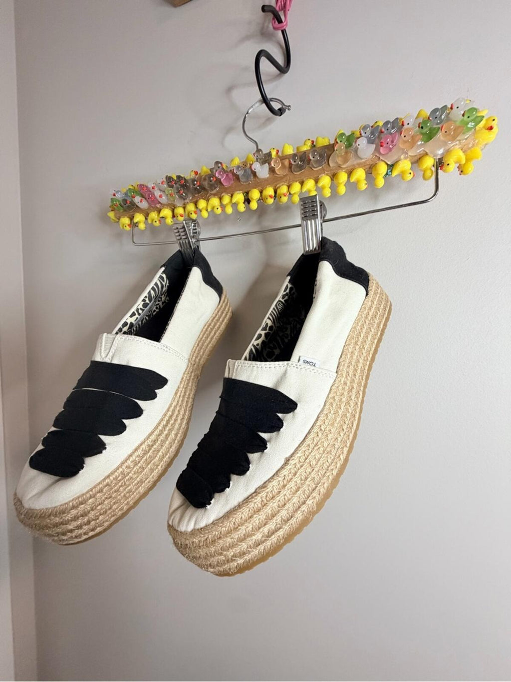 TOMS Cream Espadrille Slip-On with Black Decorative Straps