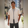 Jack & Jones Beige Striped Casual Shirt