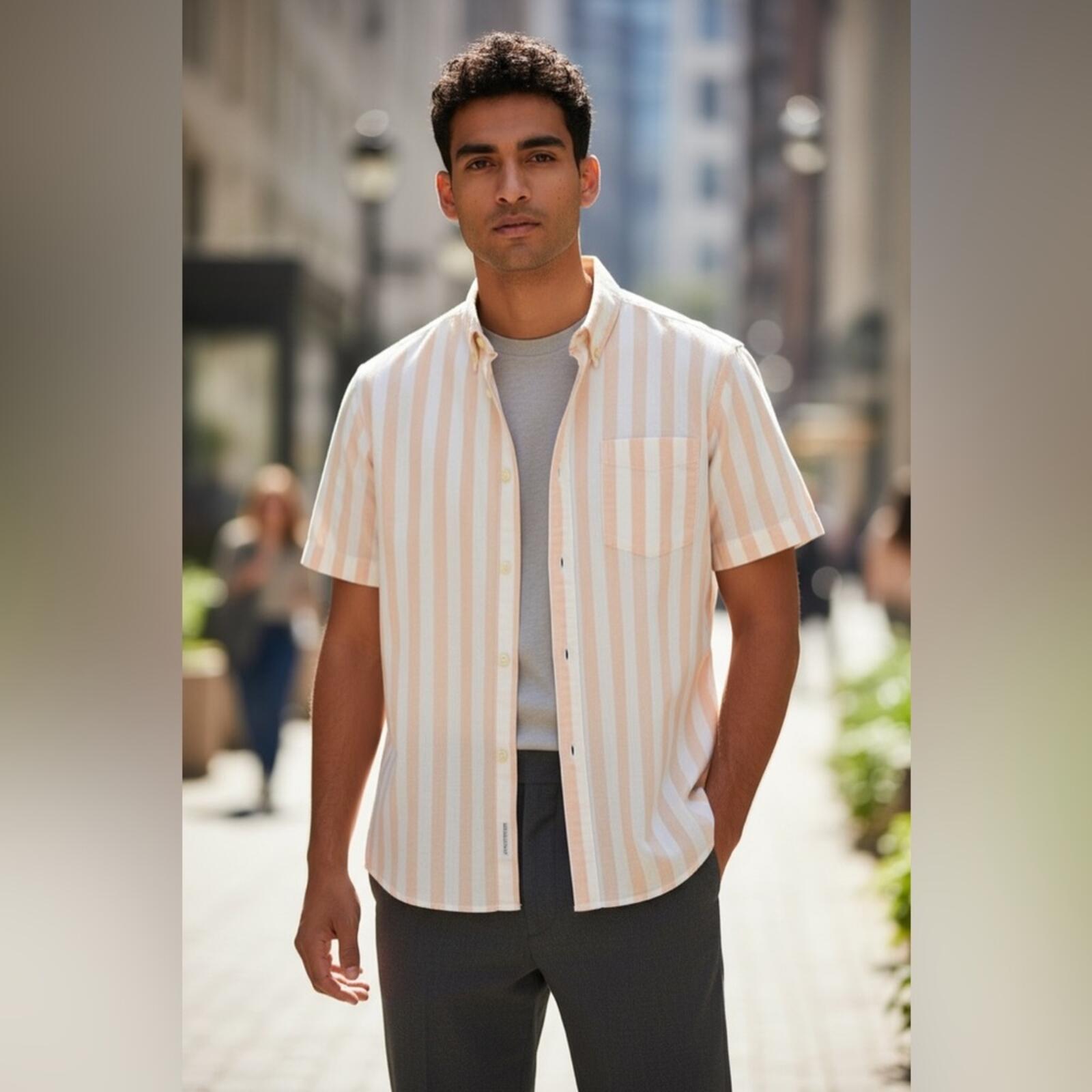 Jack & Jones Beige Striped Casual Shirt