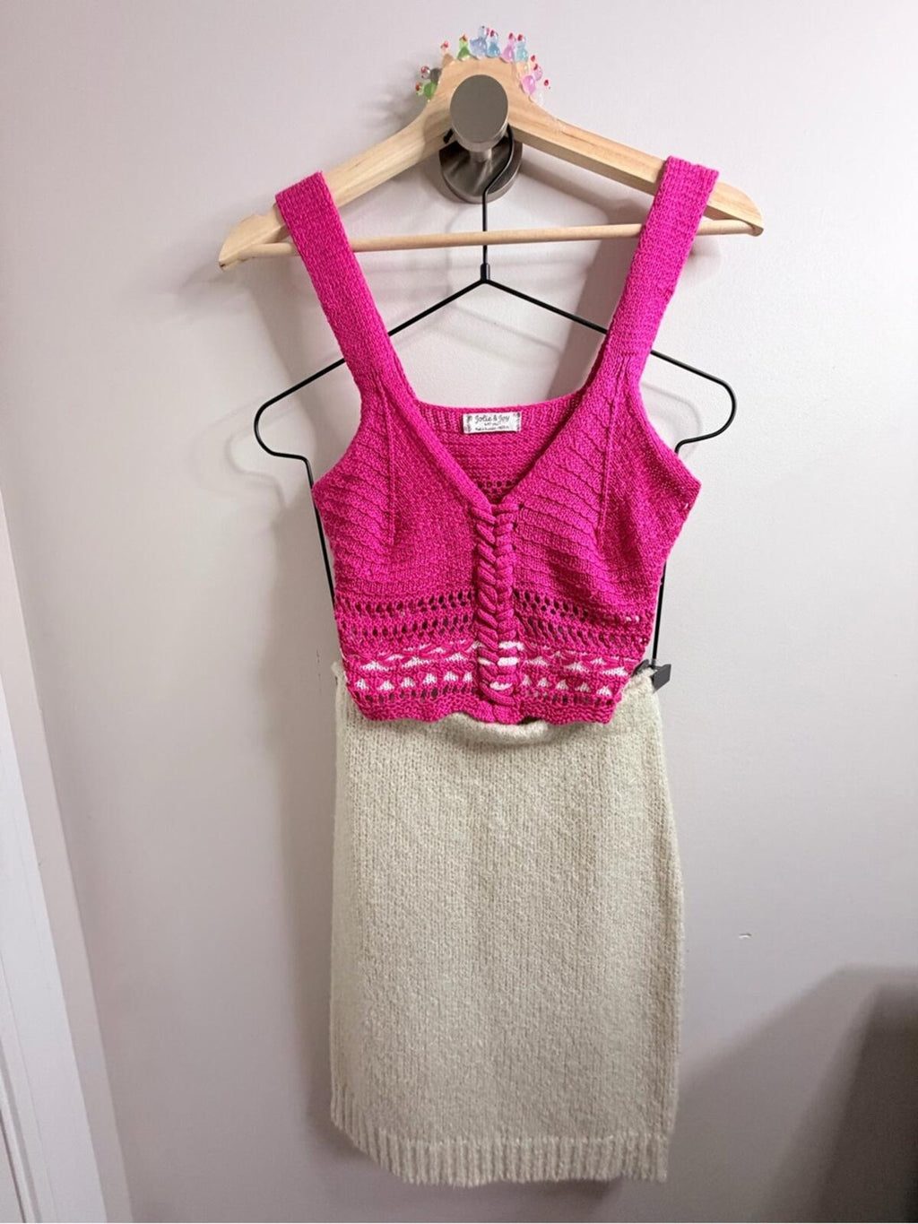 Fuchsia Knit Cropped Tank with Cream Knit Dress