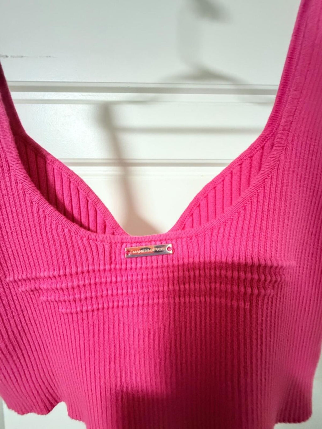 Maniere De Voir Fuchsia Ribbed Sweetheart Crop Top