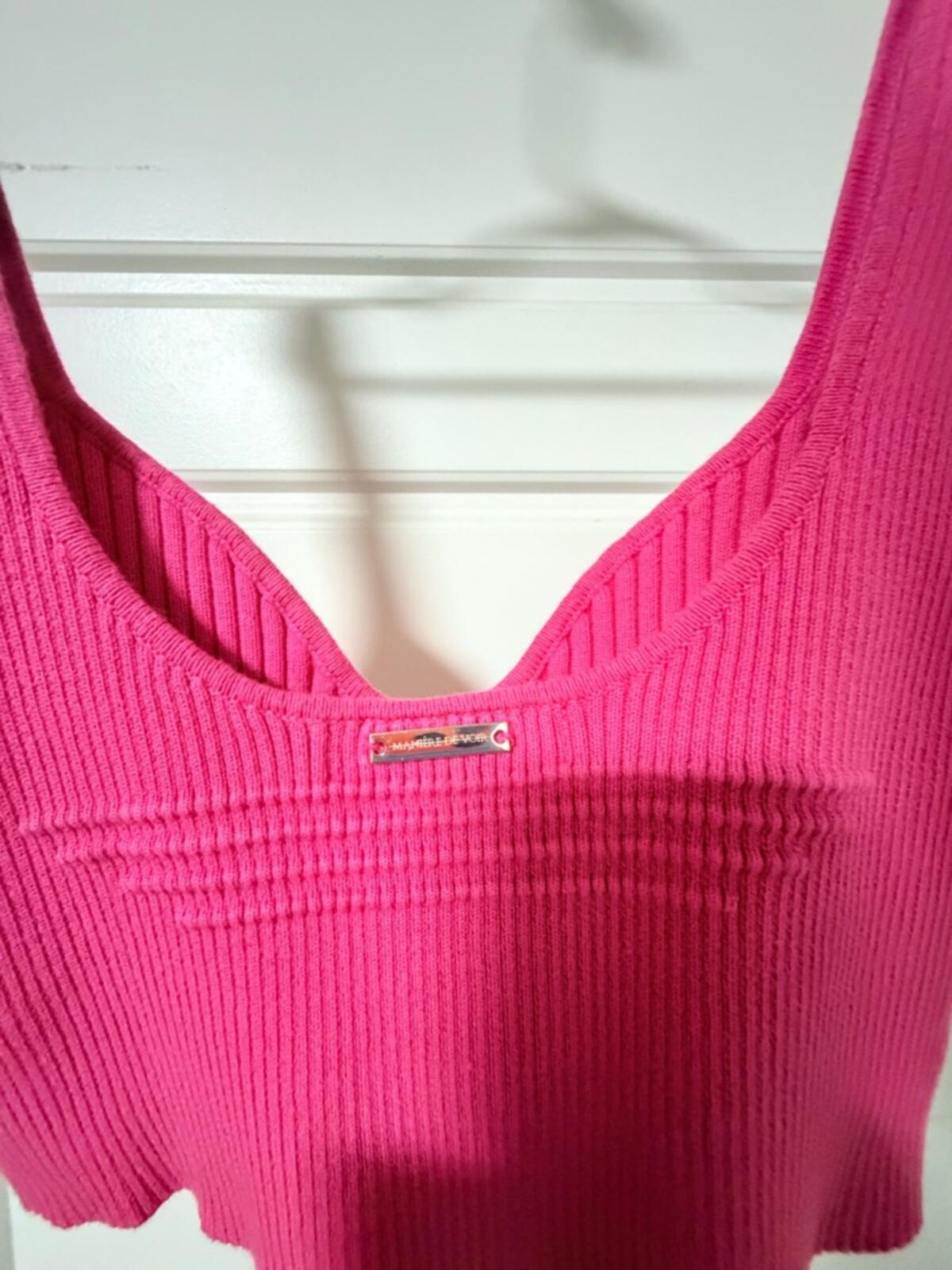 Maniere De Voir Fuchsia Ribbed Sweetheart Crop Top