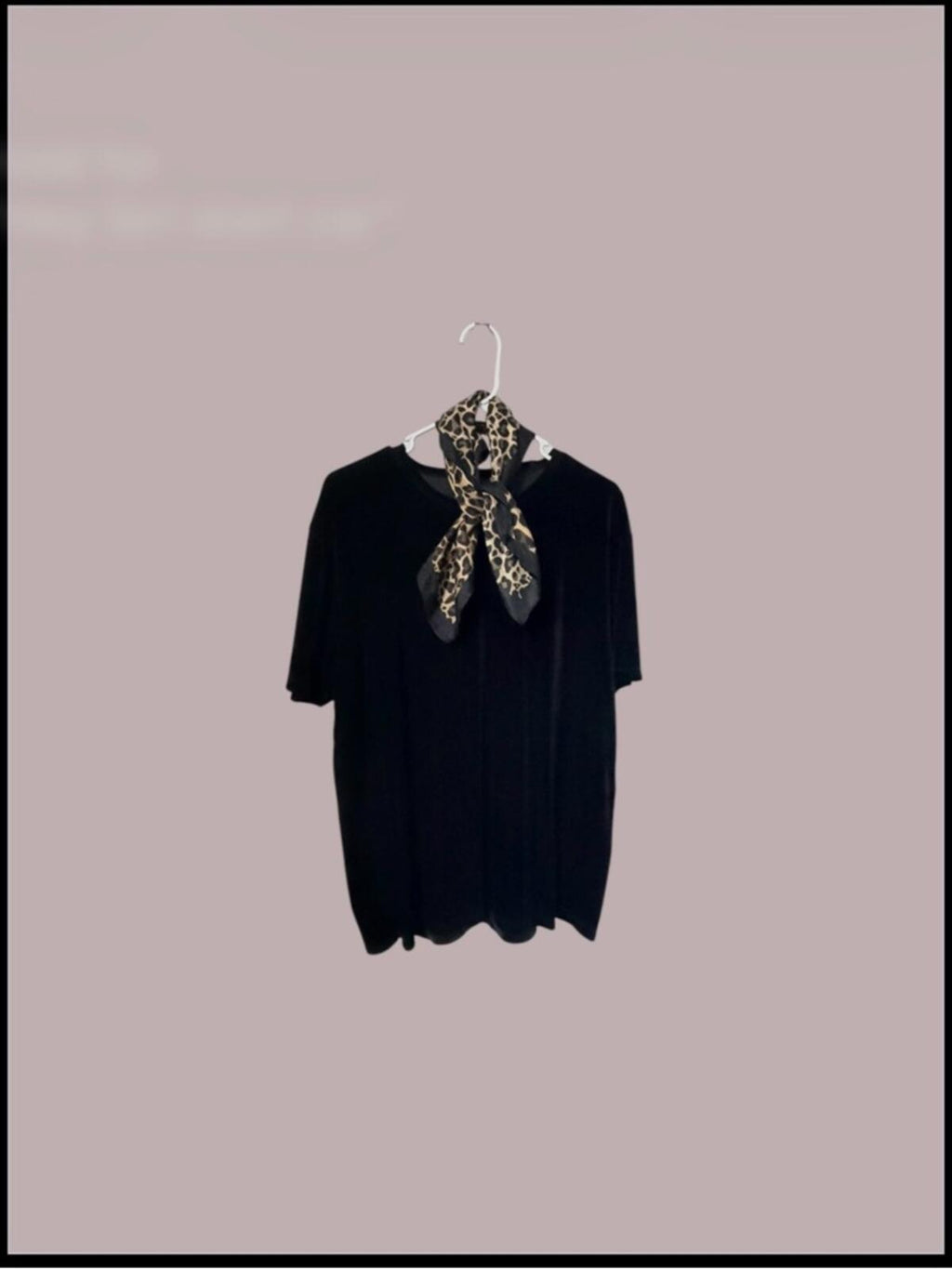 Forever 21 Black Short Sleeve Tee with Leopard Scarf Accent