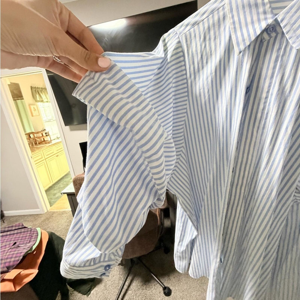Blue Striped Men's Shirt
Custom made- Measurements below and a cute vid! 📹