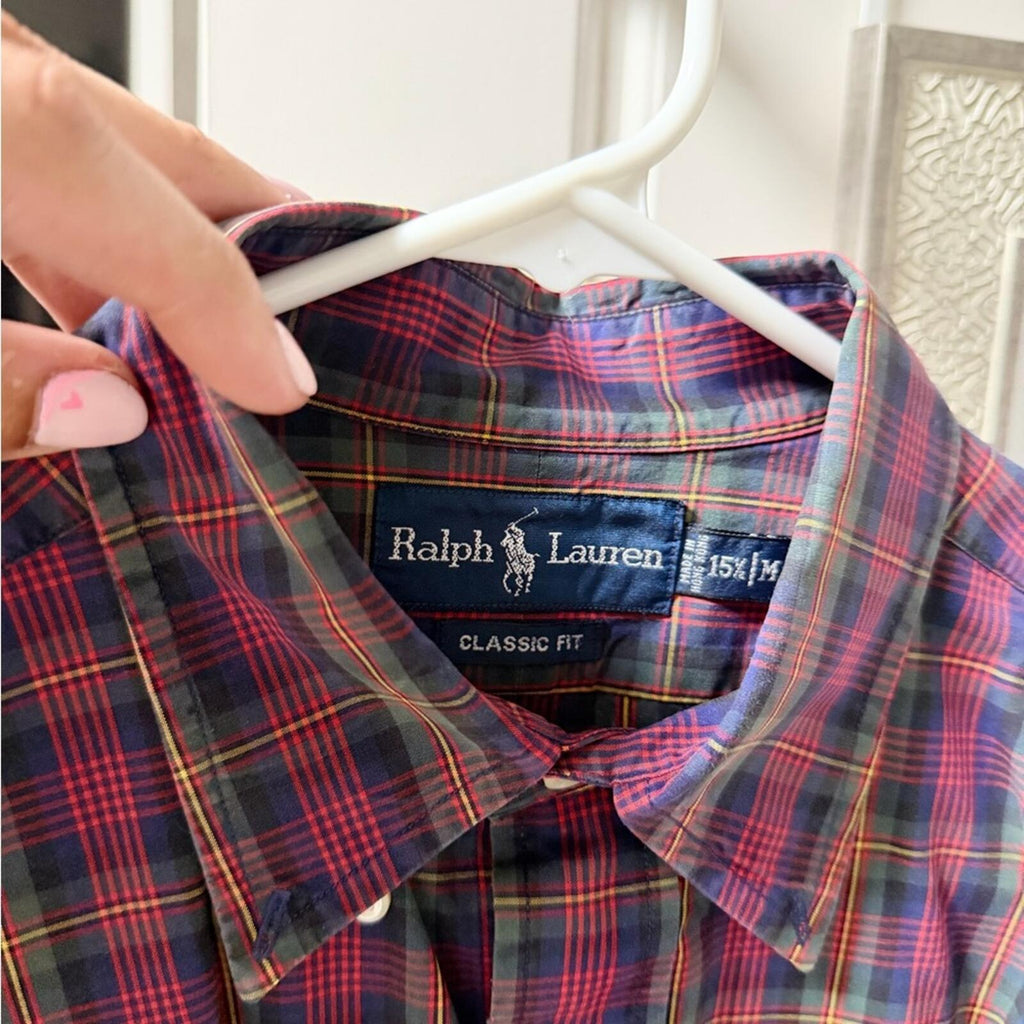 Ralph Lauren Men's Pink and Blue Plaid Shirt
