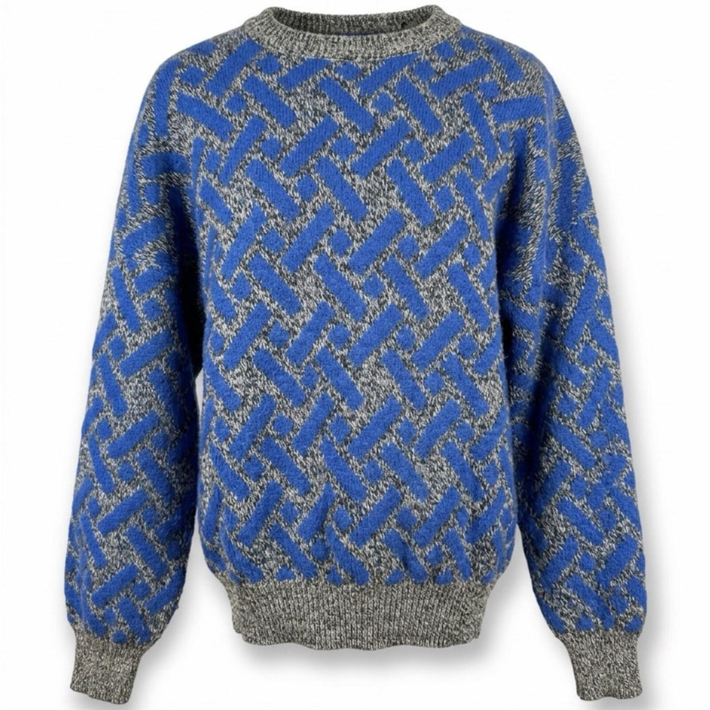 Men's Blue and Gray Patterned Sweater