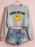 Going Offline Gray Cropped Sweatshirt with Smiley