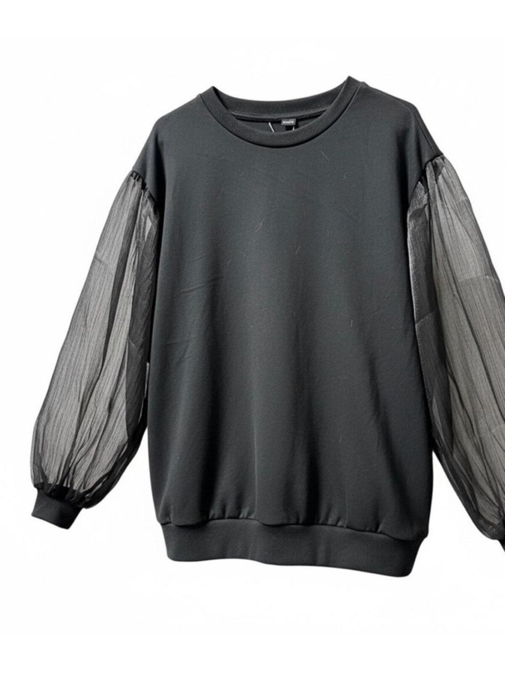 SHEIN Black Fringe Long Sleeve Sweater with Sheer Puff Sleeves party 🎉 Duo 👯