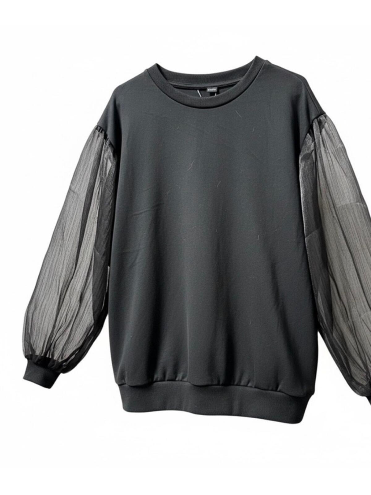 SHEIN Black Fringe Long Sleeve Sweater with Sheer Puff Sleeves party 🎉 Duo 👯