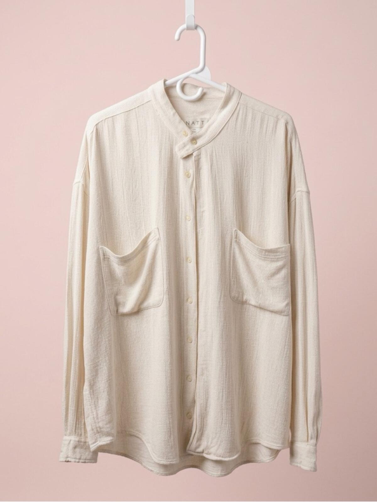 Men's Lightweight Cream Button-Up Shirt Jacket