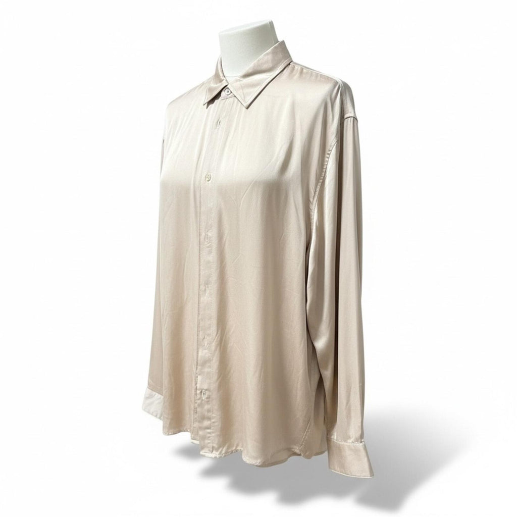 Forever 21 Cream Satin Button Down Shirt