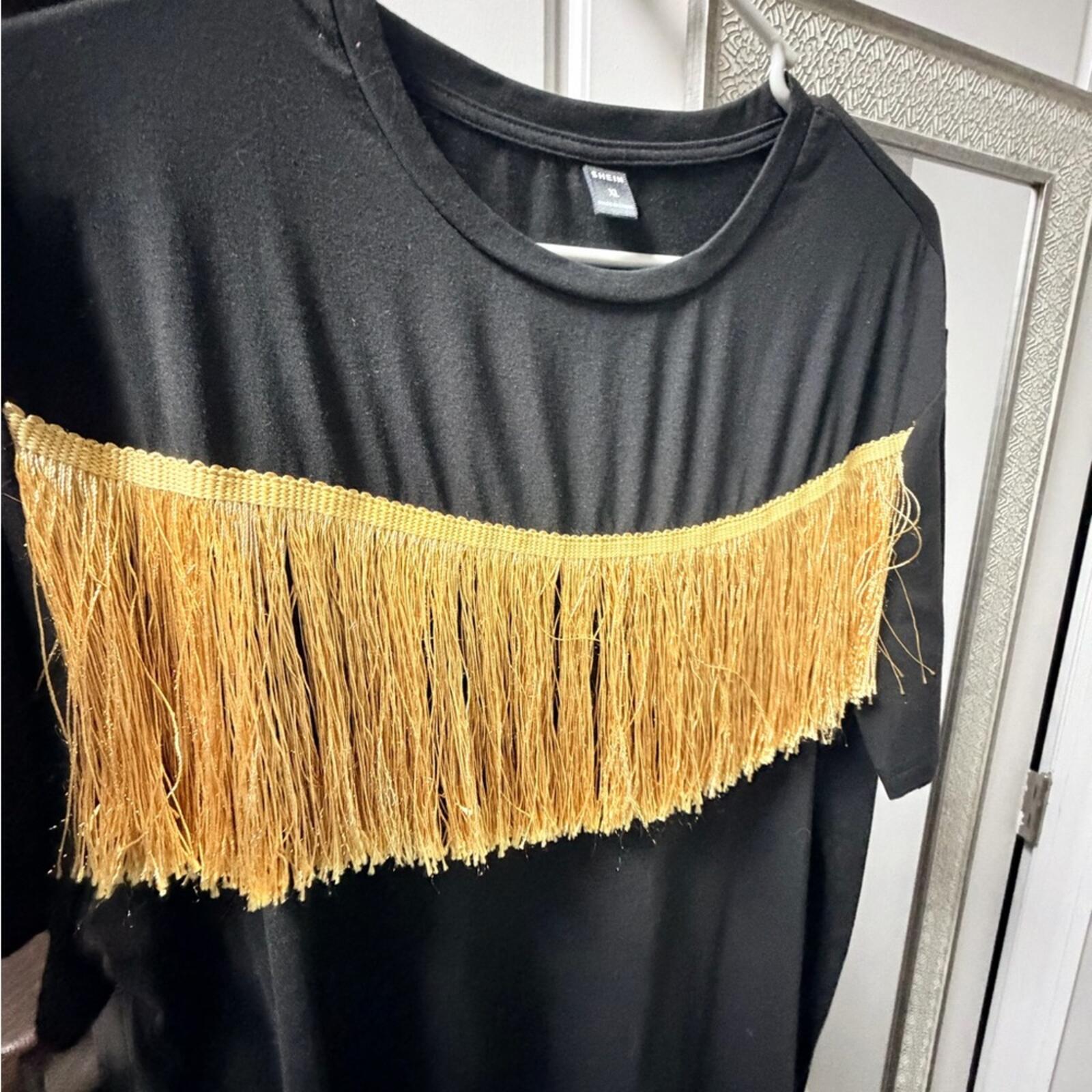 SHEIN Black Tee with Yellow Fringe