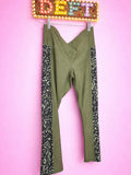 Under Armour Olive Green Leggings with Black & Cream Side Panels